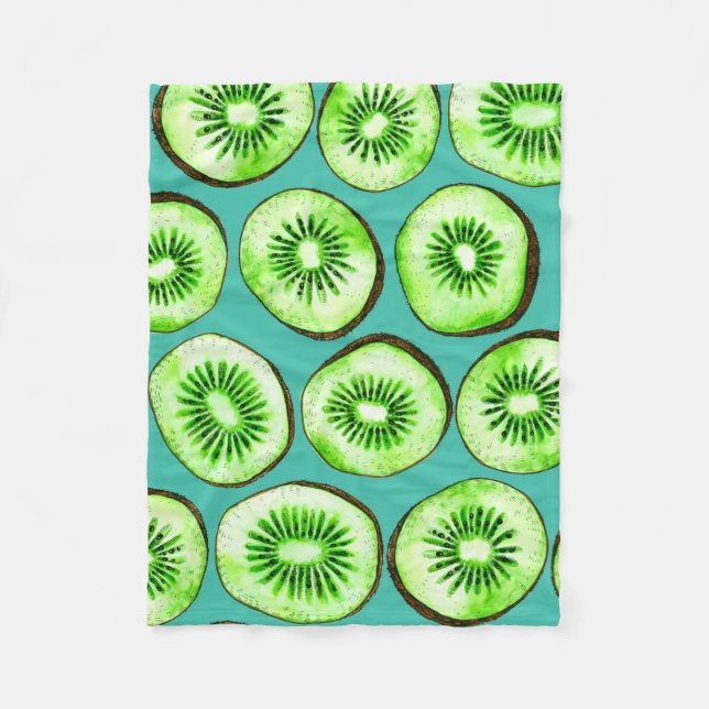 Kiwi slices on turquoise fleece blanket (Front)