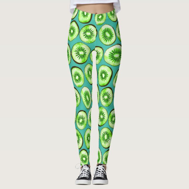 Kiwi slices on turquoise leggings (Front)