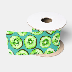 Kiwi slices on turquoise satin ribbon