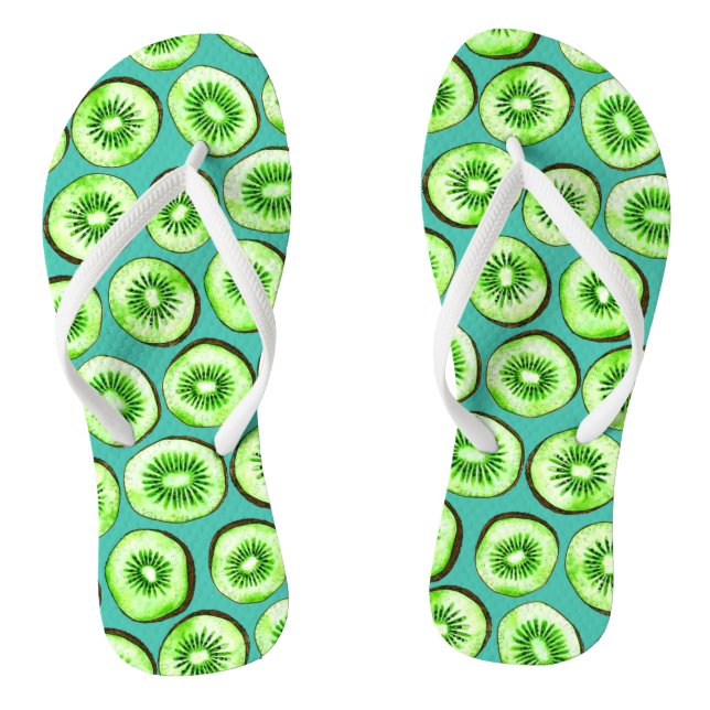 Kiwi slices on turquoise thongs (Footbed)