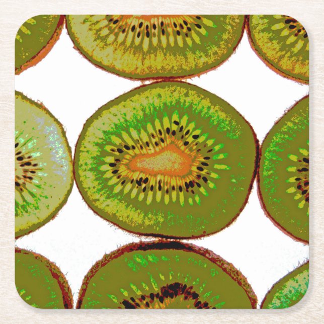 Kiwi slices square paper coaster (Front)