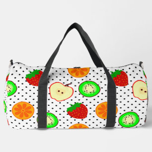 kiwi strawberry apple fruit dots duffle bag