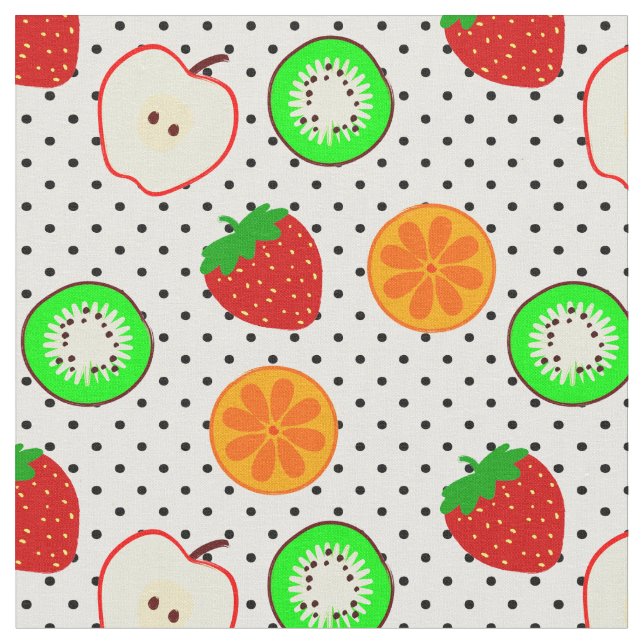 kiwi strawberry apple fruit dots fabric (Close Up)