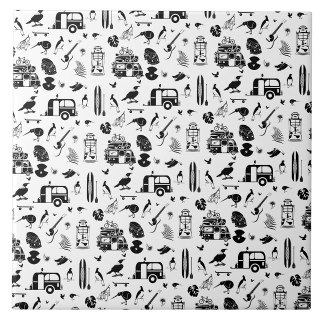 kiwi summer pattern TRANS Ceramic Tile (Front)