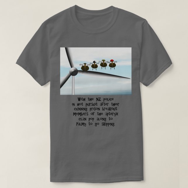 Kiwix27s skipping in rotating wind turbines T-Shirt (Design Front)