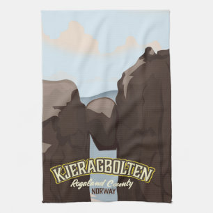 kjeragbolten Nowegian travel poster. Tea Towel