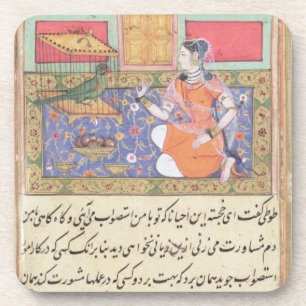 Kjujista, the Merchant's Wife, talking to a Parrot Coaster