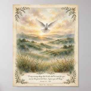 KJV Bible-Genesis 9:3-White Dove at Sunrise Poster