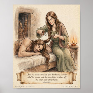 KJV Bible Samson and Delilah Judges 16:19 Poster