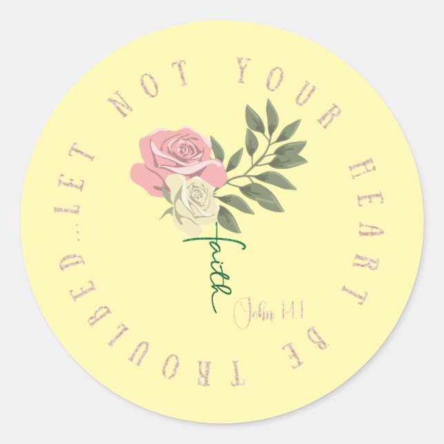 KJV Let Not Your Heart Be Troubled Scripture Classic Round Sticker (Front)
