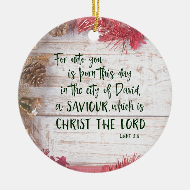KJV Luke Bible Verse Christmas Ceramic Ornament (Front)