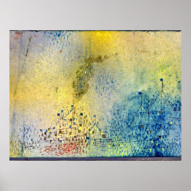 Klee - Hot Evening in the Harbour, abstract art Poster (Front)