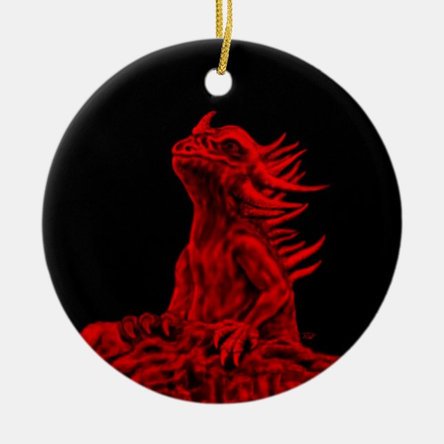 Kleine Rote Drache Ceramic Ornament (Front)