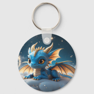 Kleiner blauer Dino auf einer Wolke Key Ring