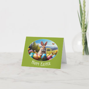 Kleiner Osterhase in Landschaft, oval - Grußkarte, Thank You Card