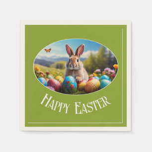 Kleiner Osterhase in Landschaft, oval - Napkin