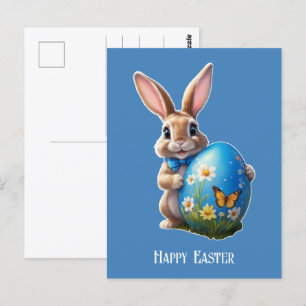 Kleiner Osterhase mit blauem Osterei -  Postcard