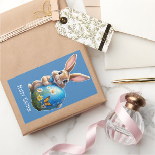 Kleiner Osterhase mit blauem Osterei - Rectangular Sticker