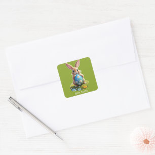 Kleiner Osterhase mit einem Osterei - Square Sticker