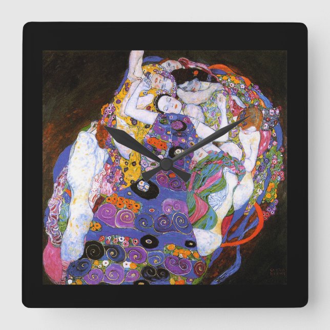 Klimtの『 The Virgins 』の壁掛け時計,No.01 Square Wall Clock (Front)