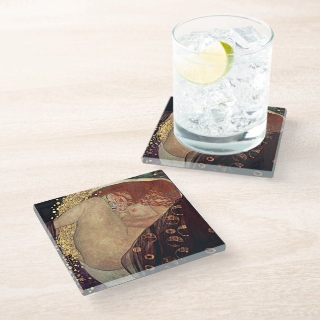 Klimt Danae Gold Art Glass Coaster (Angled)