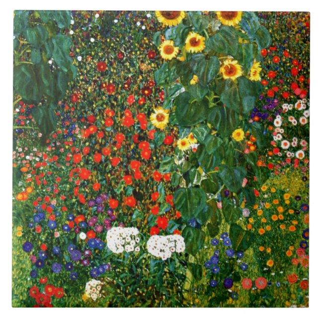 Klimt - Farm Garden with Sunflowers Ceramic Tile (Front)
