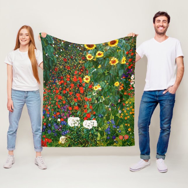 Klimt - Farm Garden with Sunflowers Fleece Blanket (In Situ)