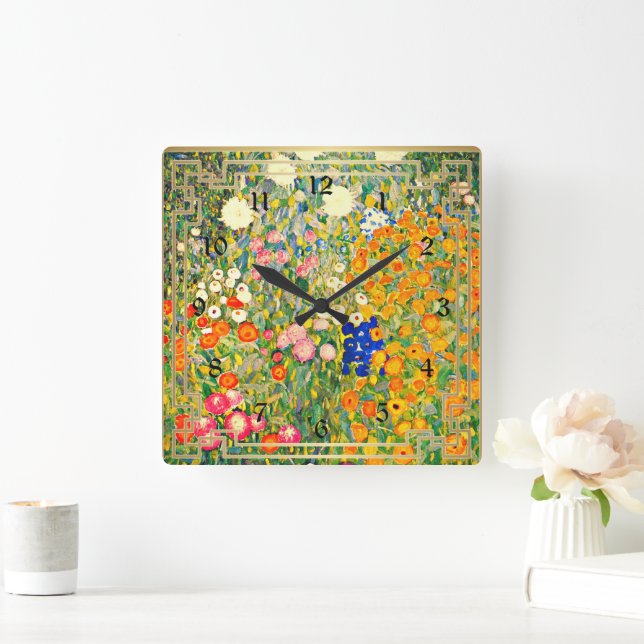 Klimt - Flower Garden, Square Wall Clock (Home)