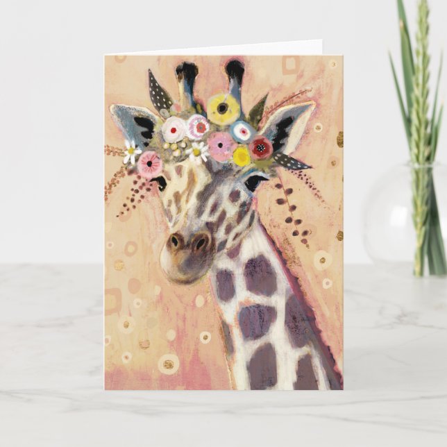 Klimt Giraffe | Adorned In Flowers Card (Front)