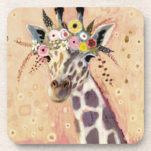 Klimt Giraffe   Adorned In Flowers Coaster