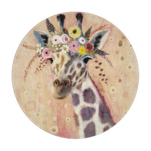 Klimt Giraffe   Adorned In Flowers Cutting Board