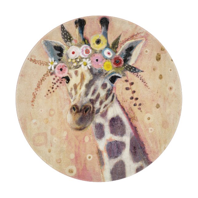 Klimt Giraffe | Adorned In Flowers Cutting Board (Front)