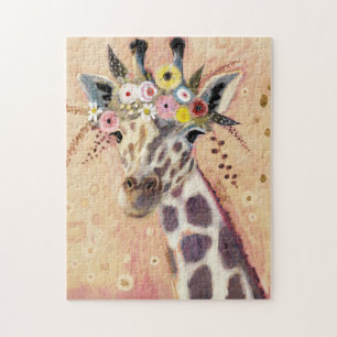 Klimt Giraffe Adorned In Flowers Jigsaw Puzzle