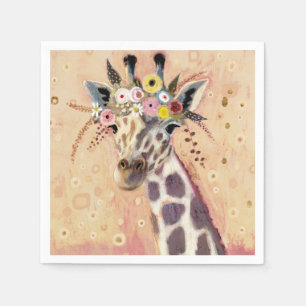 Klimt Giraffe Adorned In Flowers Napkin