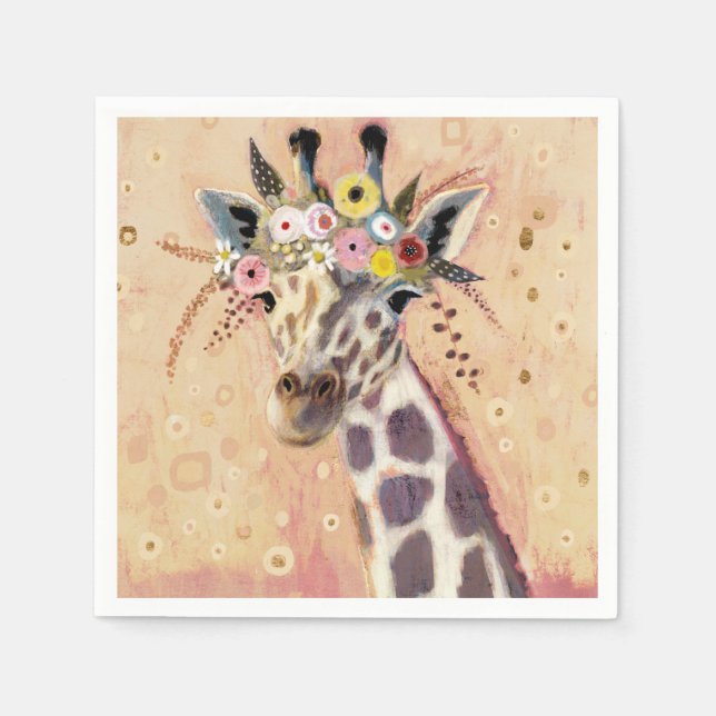Klimt Giraffe | Adorned In Flowers Napkin (Front)