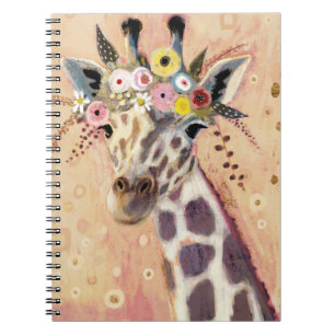 Klimt Giraffe   Adorned In Flowers Notebook