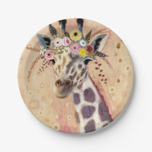 Klimt Giraffe   Adorned In Flowers Paper Plate