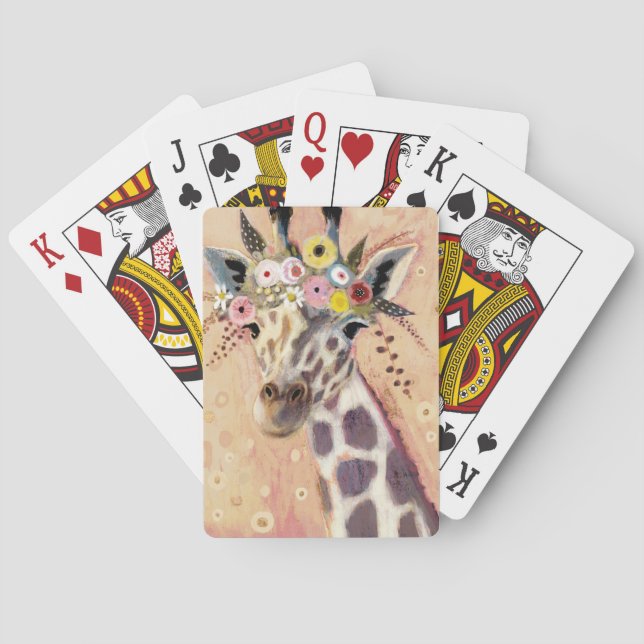 Klimt Giraffe | Adorned In Flowers Playing Cards (Back)