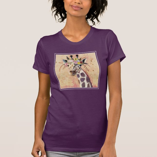 Klimt Giraffe | Adorned In Flowers T-Shirt (Front)