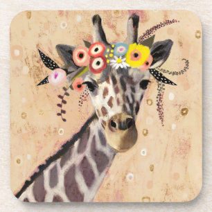 Klimt Giraffe Crown Of Flowers Coaster