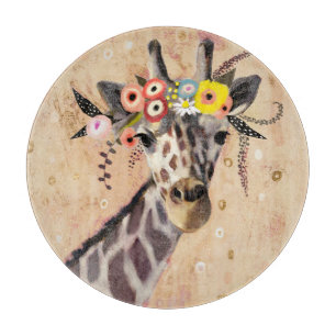 Klimt Giraffe   Crown Of Flowers Cutting Board