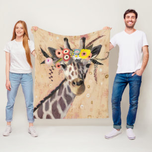 Klimt Giraffe   Crown Of Flowers Fleece Blanket