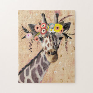 Klimt Giraffe   Crown Of Flowers Jigsaw Puzzle
