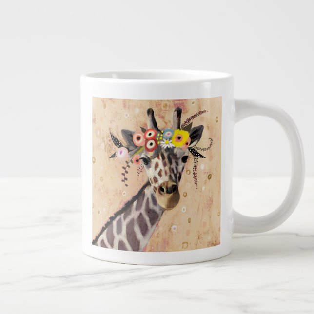 Klimt Giraffe | Crown Of Flowers Large Coffee Mug (Right)