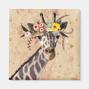 Klimt Giraffe   Crown Of Flowers Magnet