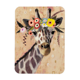 Klimt Giraffe   Crown Of Flowers Magnet