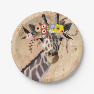 Klimt Giraffe   Crown Of Flowers Paper Plate