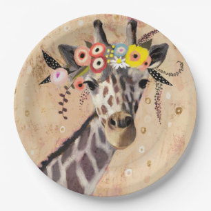 Klimt Giraffe   Crown Of Flowers Paper Plate