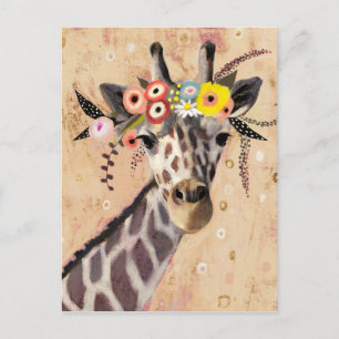 Klimt Giraffe Crown Of Flowers Postcard