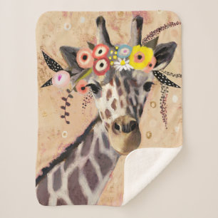 Klimt Giraffe   Crown Of Flowers Sherpa Blanket